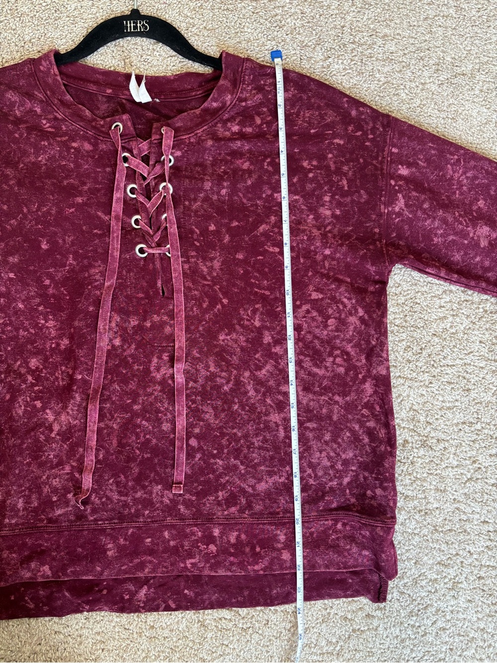 Mudd Medium Burgundy Mineral Wash Lace Up Pullover Boho Y2K - Picture 8 of 10